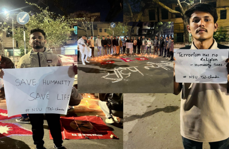 आतंकवादी हमलामा नेपाली सहित २६ को मृत्यु,नेविसंघ त्रिचन्द्र इकाई समितिद्वारा शान्ति द्वीप प्रज्वलन
