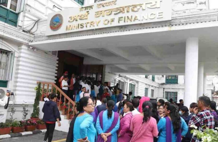 सिंहदरबारभित्र करार र अस्थायी कर्मचारीको विरोध प्रदर्शन